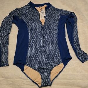 CABANA LIFE Blue Unisuit Zipper/packt Long Sleeve NWT Rashguard UPF 50+ Swimware